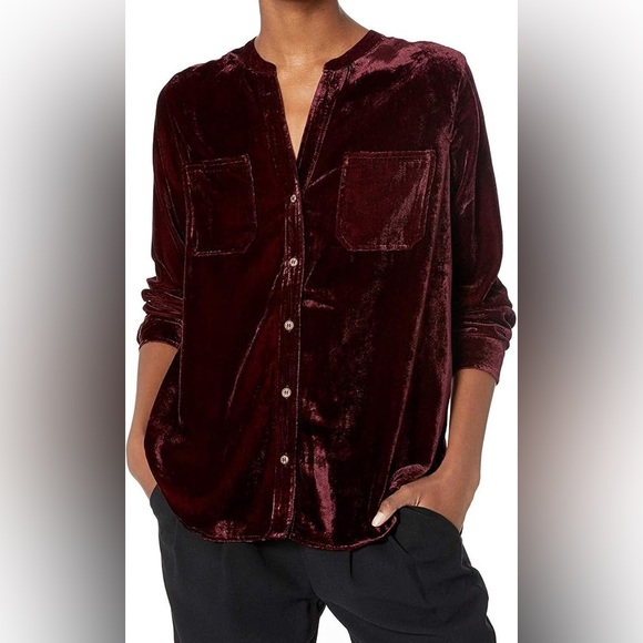 Democracy Velvet Button Down, Box Pleat and Split Back Shirt, Deep Plum Sz XS - Picture 2 of 12